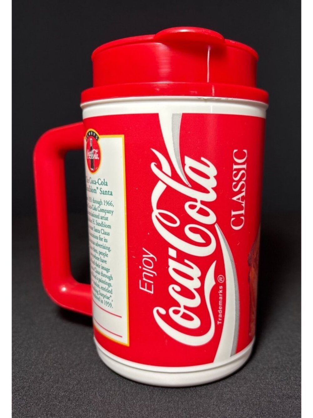 Whirley Coca-Cola Classic Christmas 1995 Sundblom Santa Plastic Mug Red Vintage - Picture 4 of 13